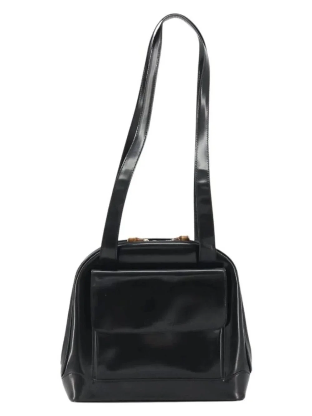 GUCCI Tote Bag Patent leather Black Gold Auth bs34437